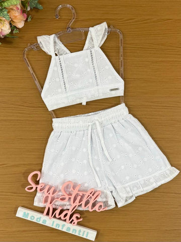 Conjunto Infantil Catavento Verão Com Shorts e Cropped Ano Novo Laise