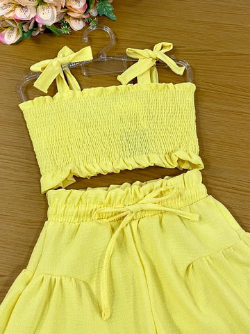 Conjunto Infantil Catavento Verão Com Shorts e Cropped Amarelo