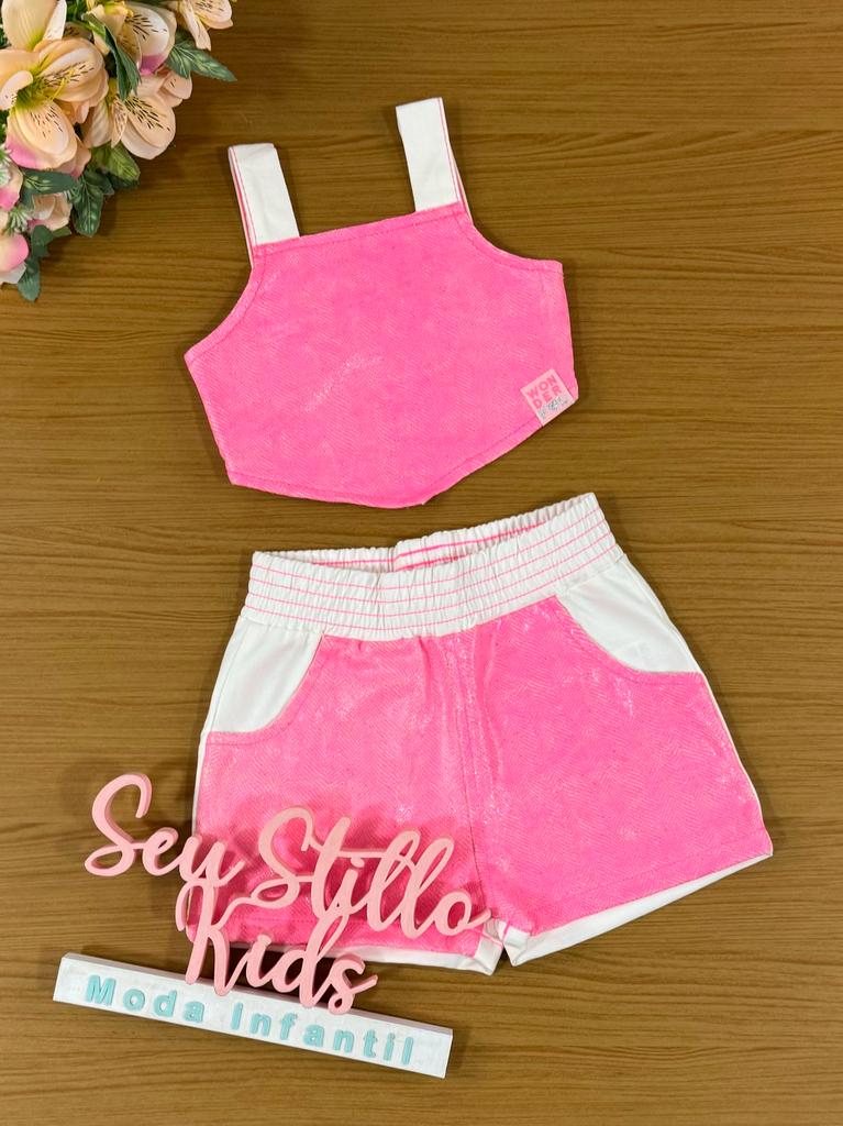 Conjunto Infantil Catavento Verão Com Shorts e Blusa Rosa