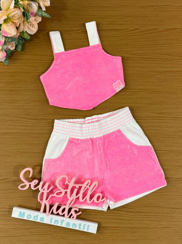Conjunto Infantil Catavento Verão Com Shorts e Blusa Rosa