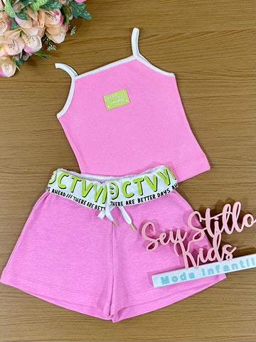 Conjunto Infantil Catavento Verão Com Shorts e Blusa Rosa