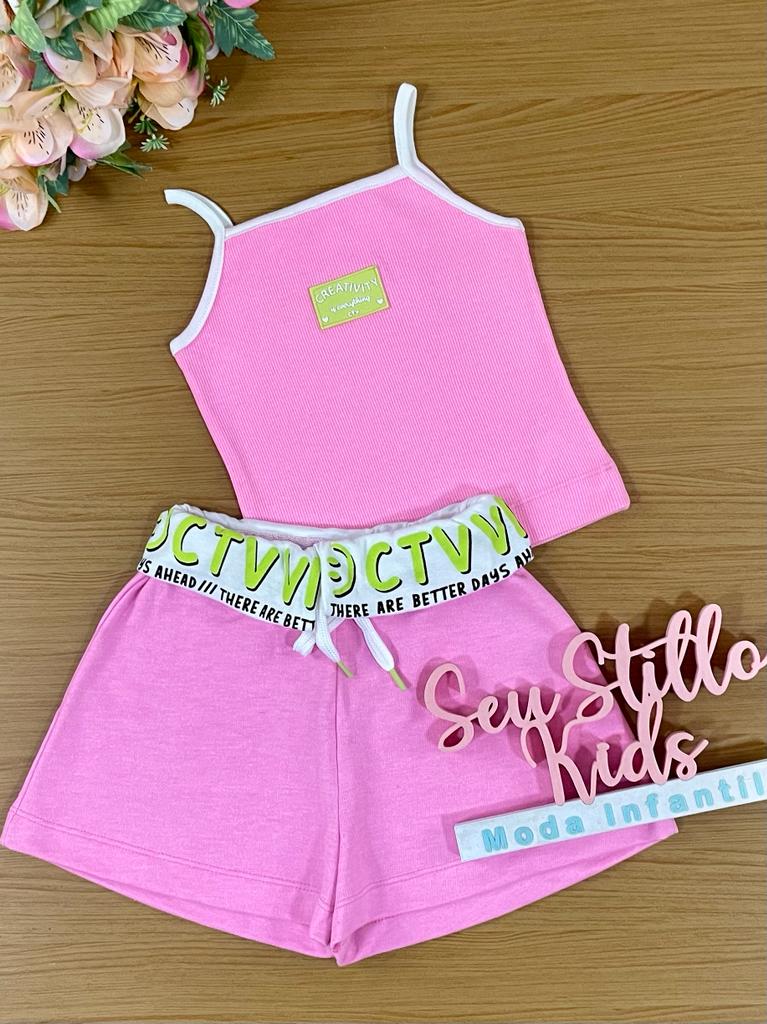 Conjunto Infantil Catavento Verão Com Shorts e Blusa Rosa