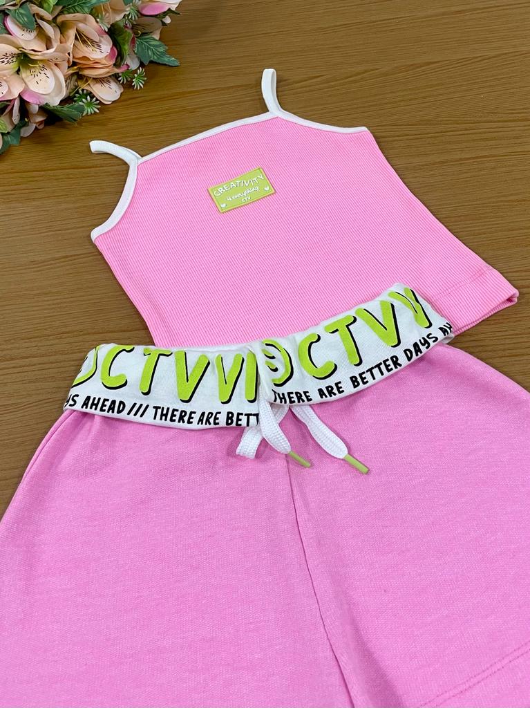 Conjunto Infantil Catavento Verão Com Shorts e Blusa Rosa