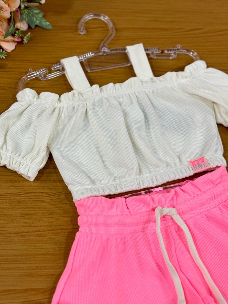 Conjunto Infantil Catavento Verão Com Shorts Rosa e Blusa Off
