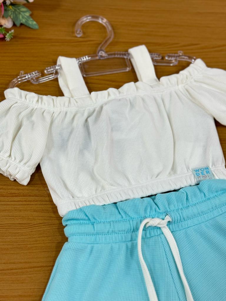 Conjunto Infantil Catavento Verão Com Shorts Azul e Blusa Off