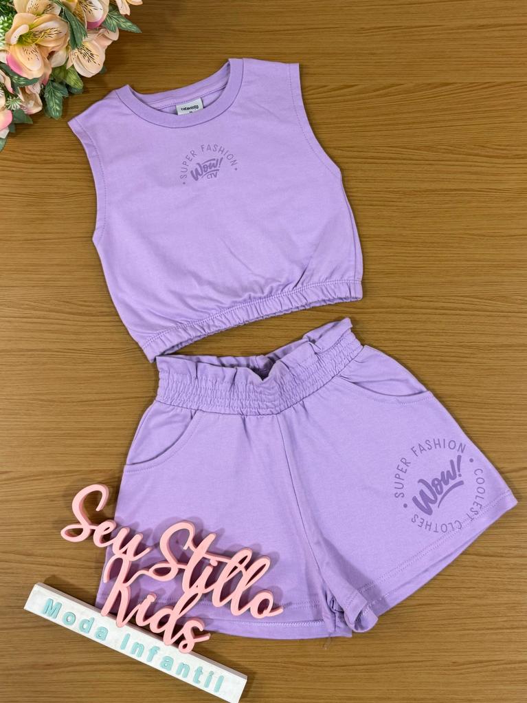 Conjunto Infantil Catavento Verão Com Shorts e Blusa Lilás