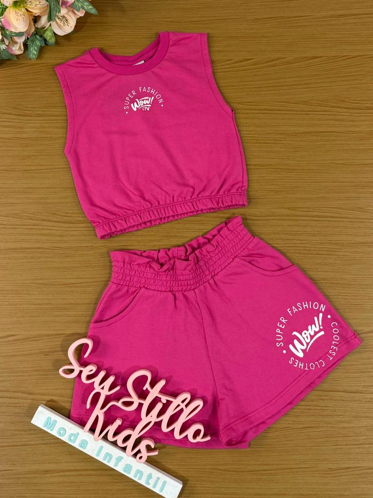 Conjunto Infantil Catavento Verão Com Shorts e Blusa Rosa Escuro