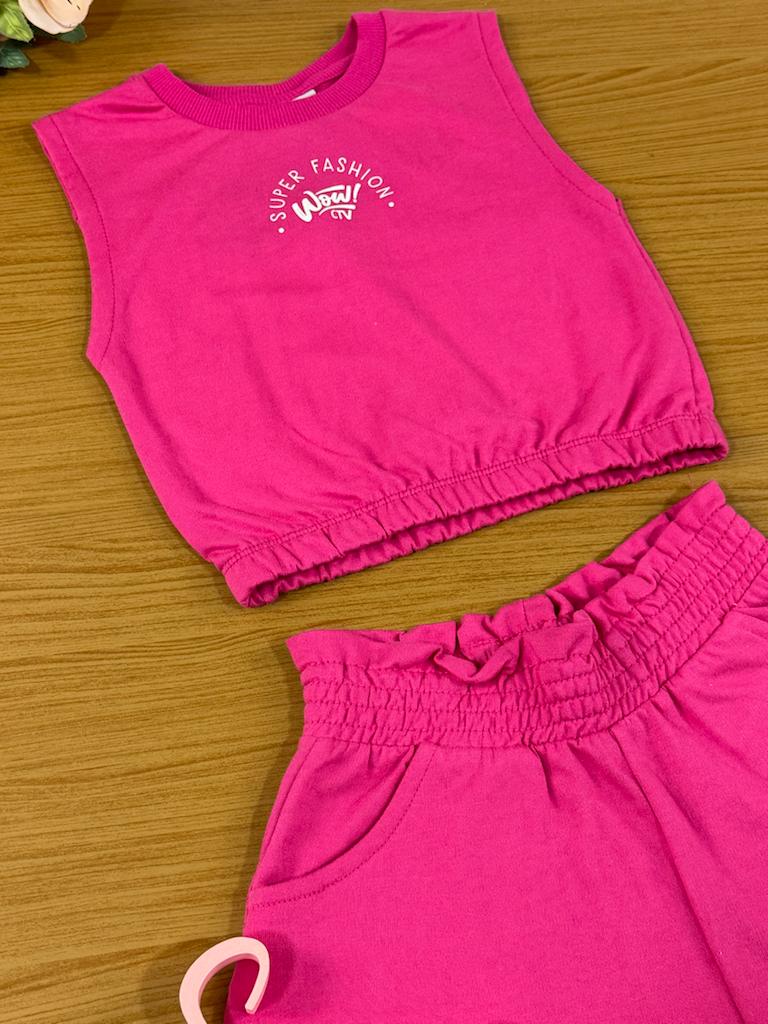 Conjunto Infantil Catavento Verão Com Shorts e Blusa Rosa Escuro