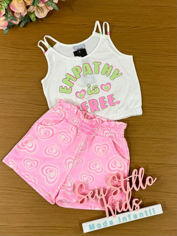 Conjunto Infantil Catavento Verão Com Shorts e Blusa Coração