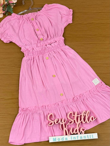 Conjunto Infantil Catavento Verão Com Saia e Blusa Rosa Claro