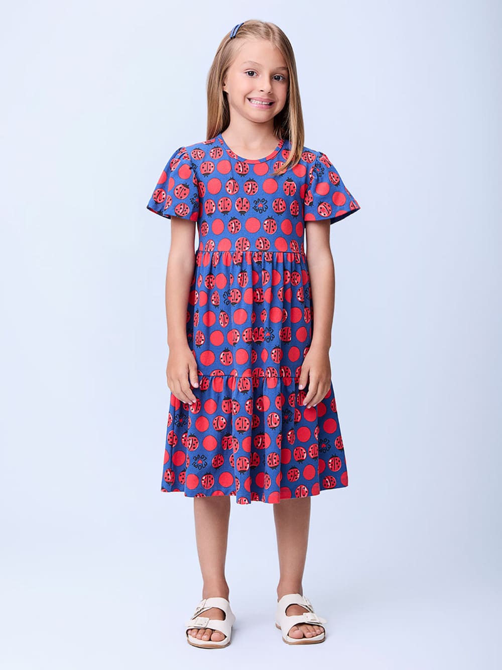Vestido Infantil Momi Verão Azul Joaninhas