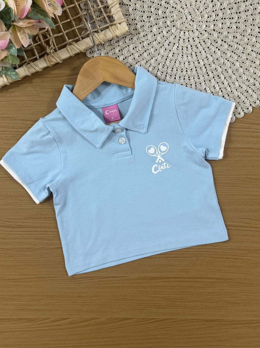 Conjunto Infantil Cinti Verão com Shorts Saia e Blusa Azul Tênista