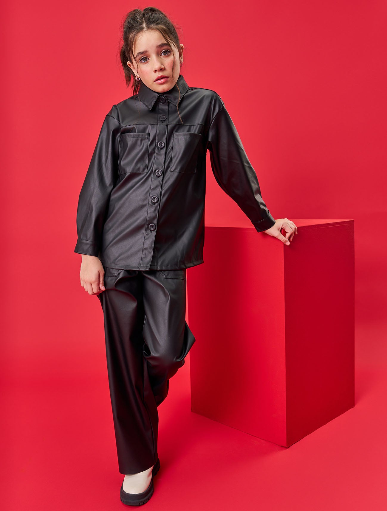 Conjunto Infantil Catavento Inverno Calça e Blusa Courino Preto