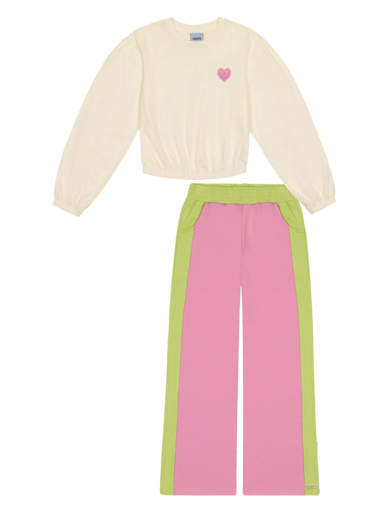 Conjunto Infantil Catavento Inverno Calça e Blusa Coração Neon