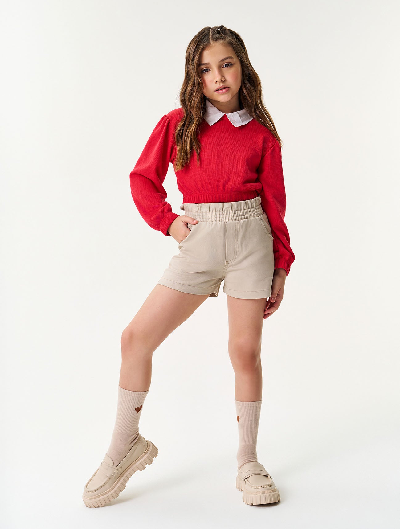 Conjunto Infantil Catavento Inverno Shorts e Moletinho Vermelho