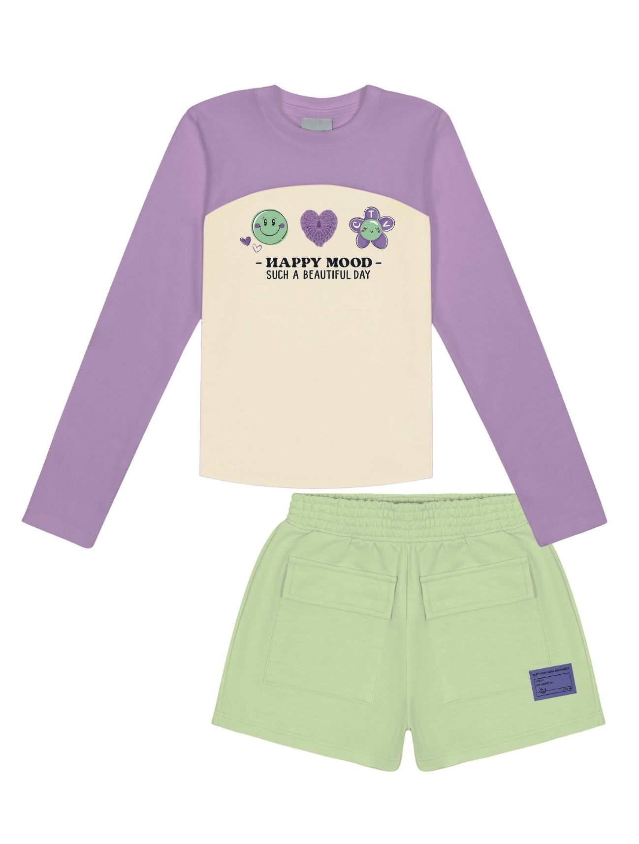 Conjunto Infantil Catavento Inverno Shorts e Blusa Happy Lilás
