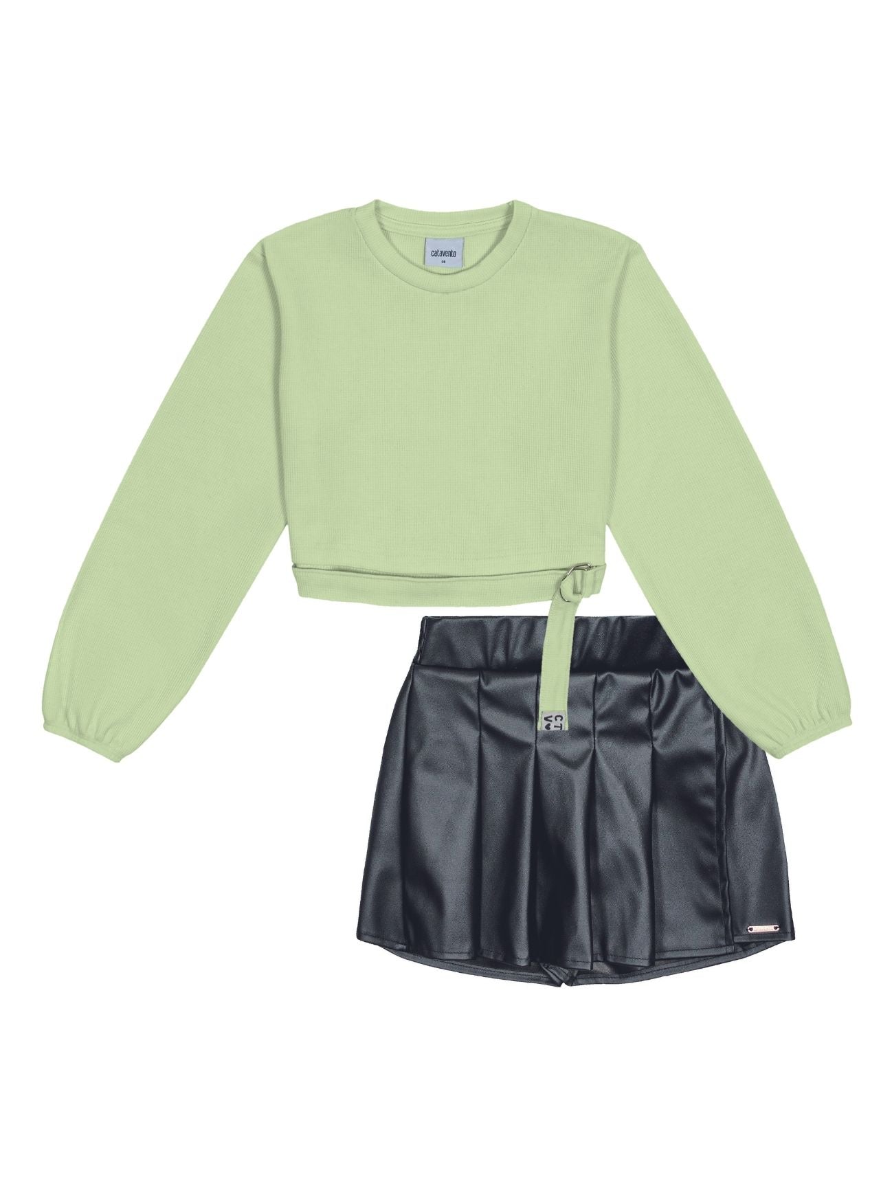 Conjunto Infantil Catavento Inverno Shorts Saia e Blusa Verde