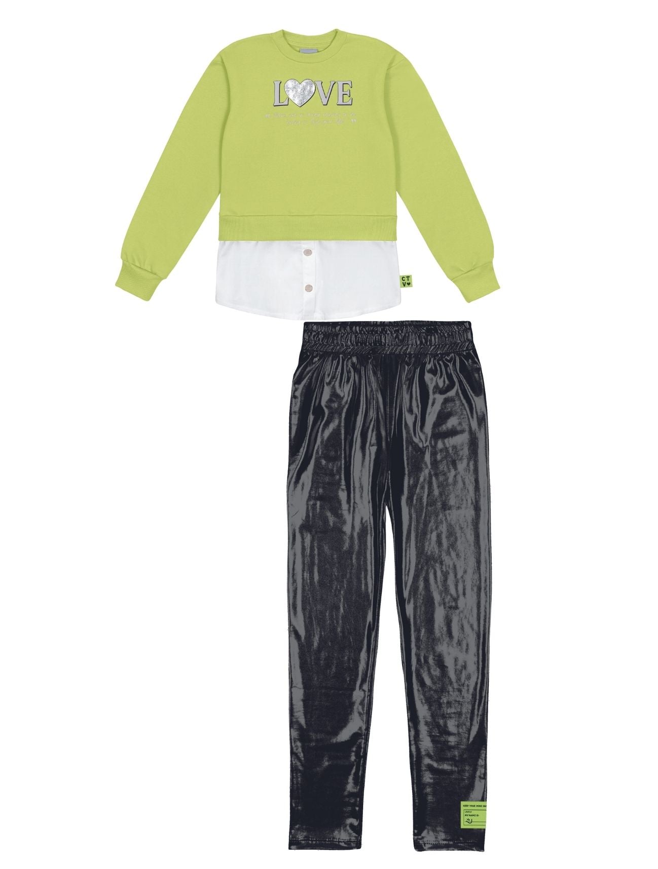 Conjunto Infantil Catavento Inverno com Legging e Moletom Verde Neon Love