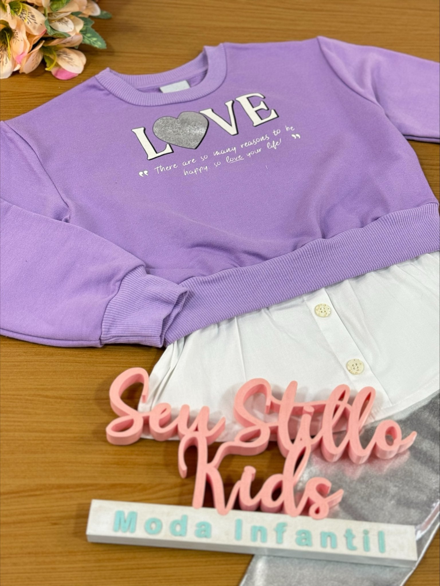 Conjunto Infantil Catavento Inverno com Legging e Moletom Lilás Love
