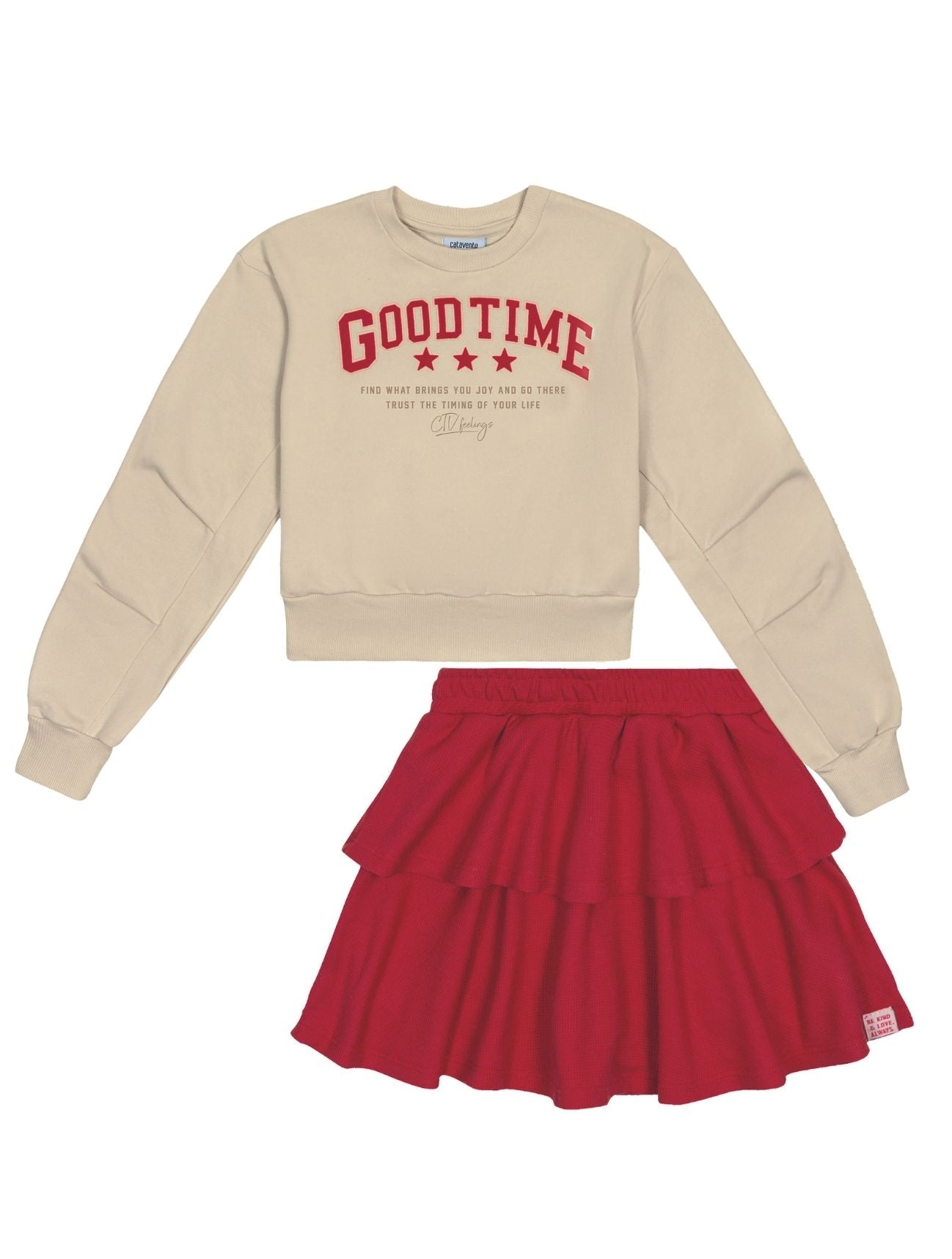 Conjunto Infantil Catavento Inverno com Saia Vermelha e Moletom Good