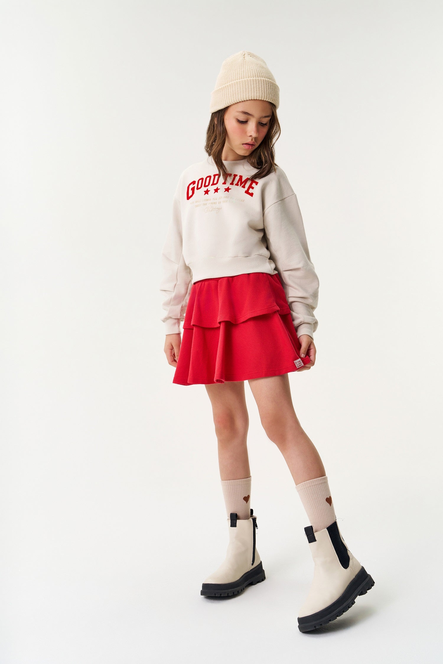 Conjunto Infantil Catavento Inverno com Saia Vermelha e Moletom Good