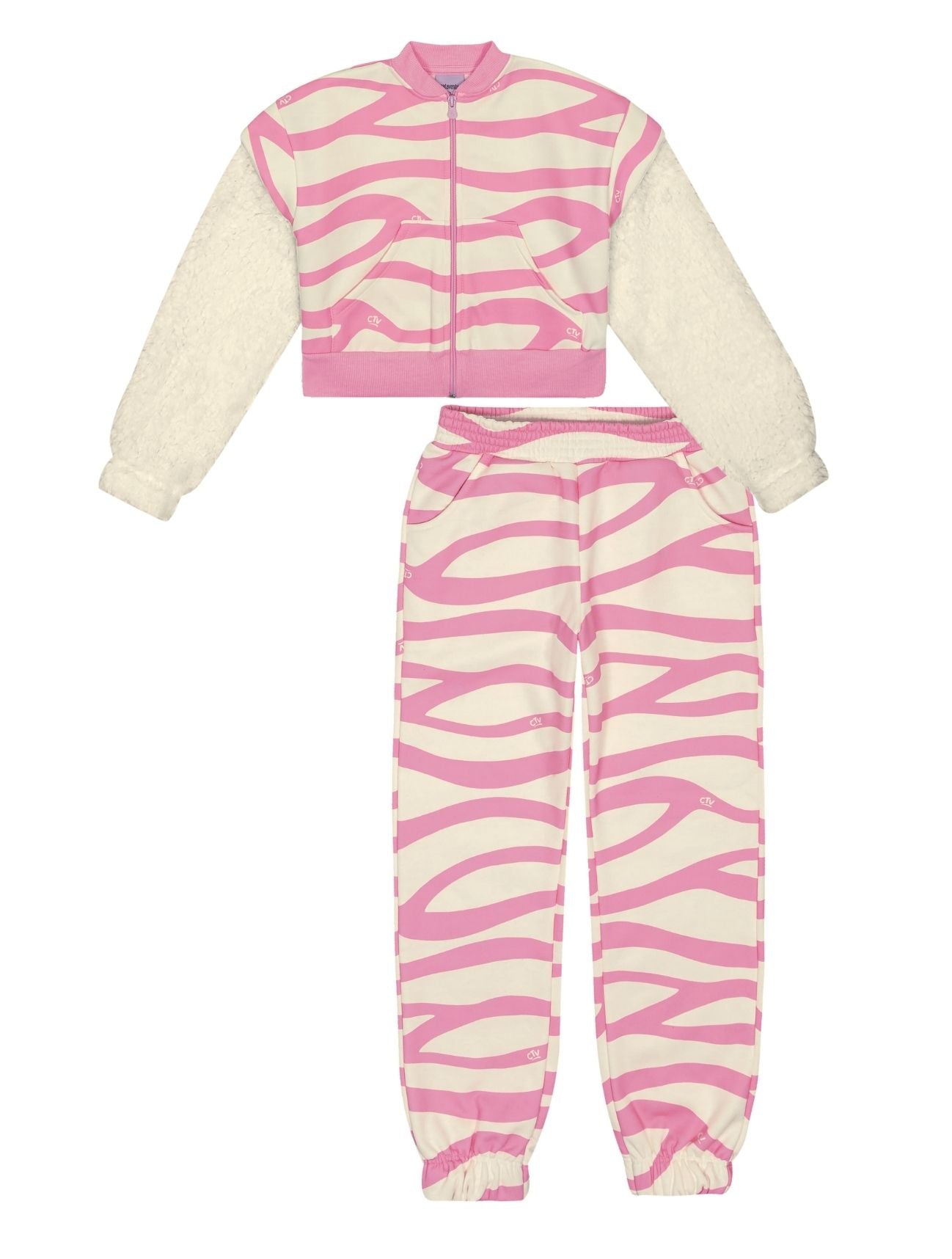 Conjunto Infantil Catavento Inverno Calça e Moletom Flanelado Listras Rosa