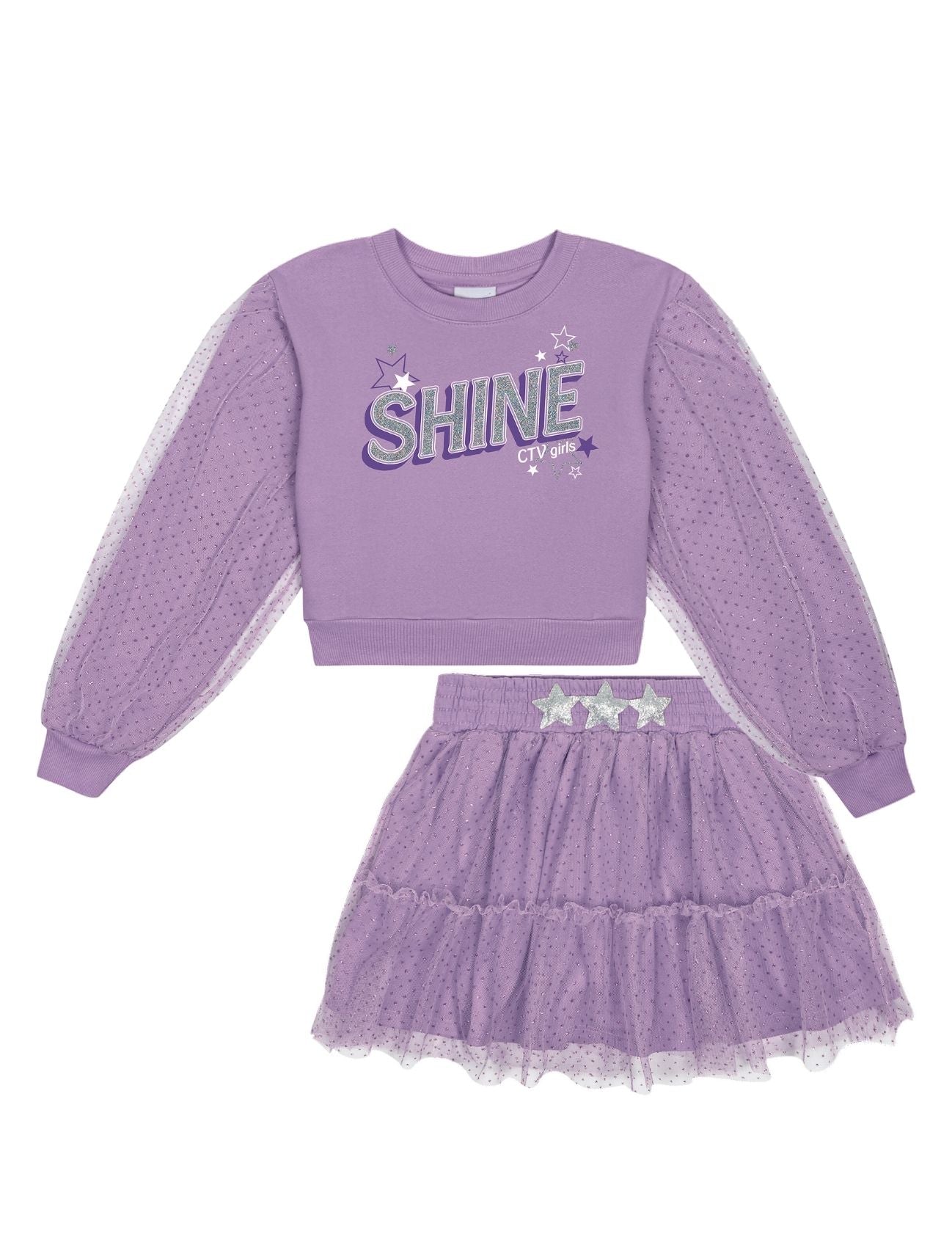 Conjunto Infantil Catavento Inverno Saia Tule e Moletom Lilás Shine