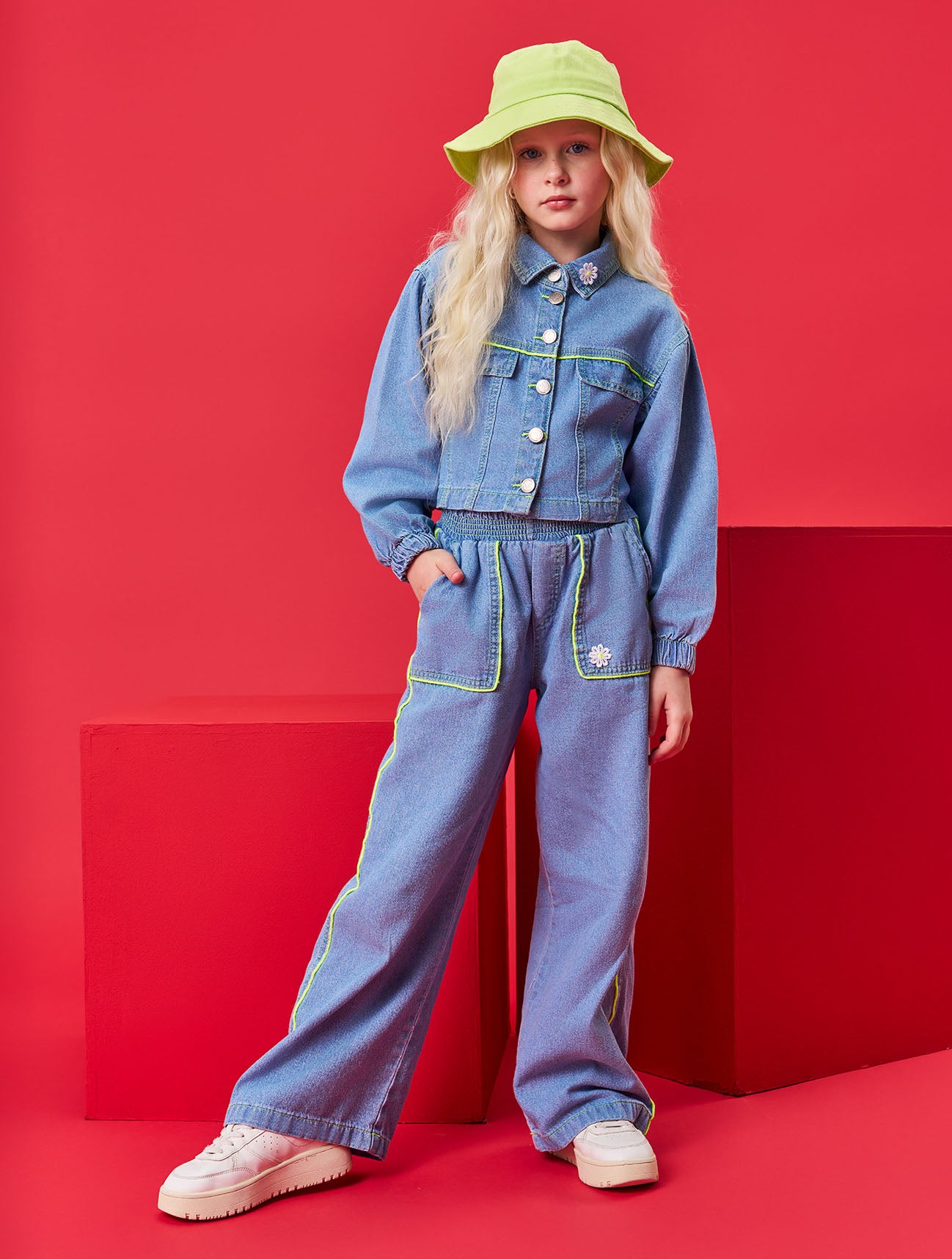 Conjunto Infantil Catavento Inverno Calça e Jaqueta Jeans Florzinha