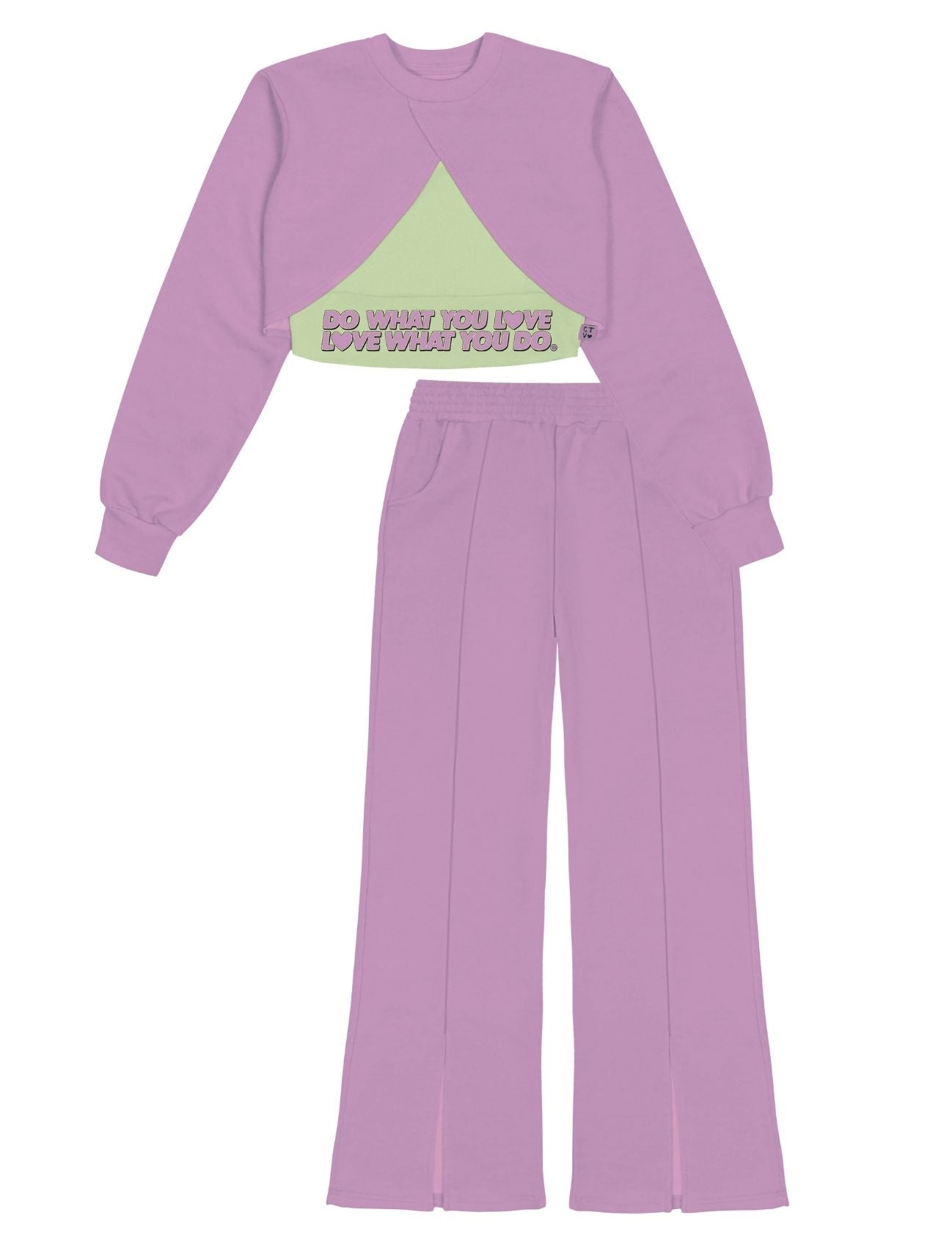 Conjunto Infantil Catavento Inverno Calça e Sobreposição em Moletom e Blusa Verde Love