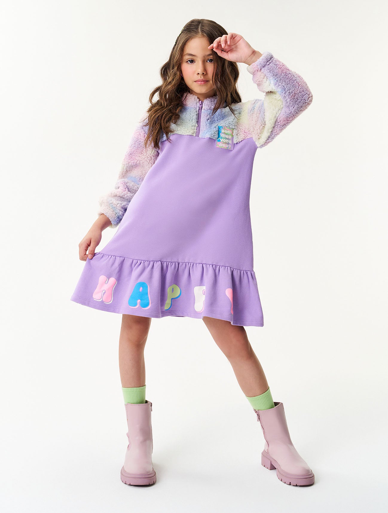 Vestido infantil Catavento Inverno Pelinhos Happy