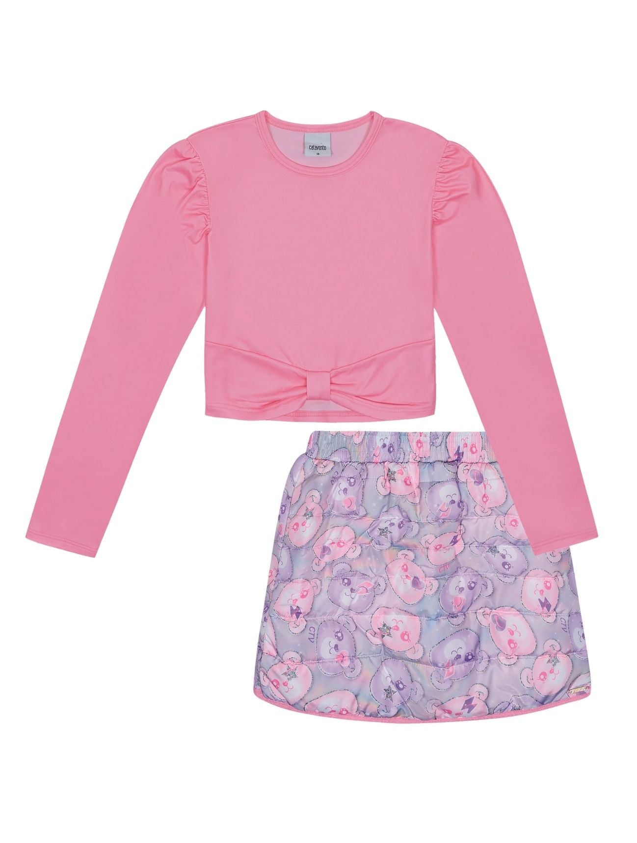 Conjunto Infantil Catavento Inverno com Blusa Manga Longa e Saia Ursinhos