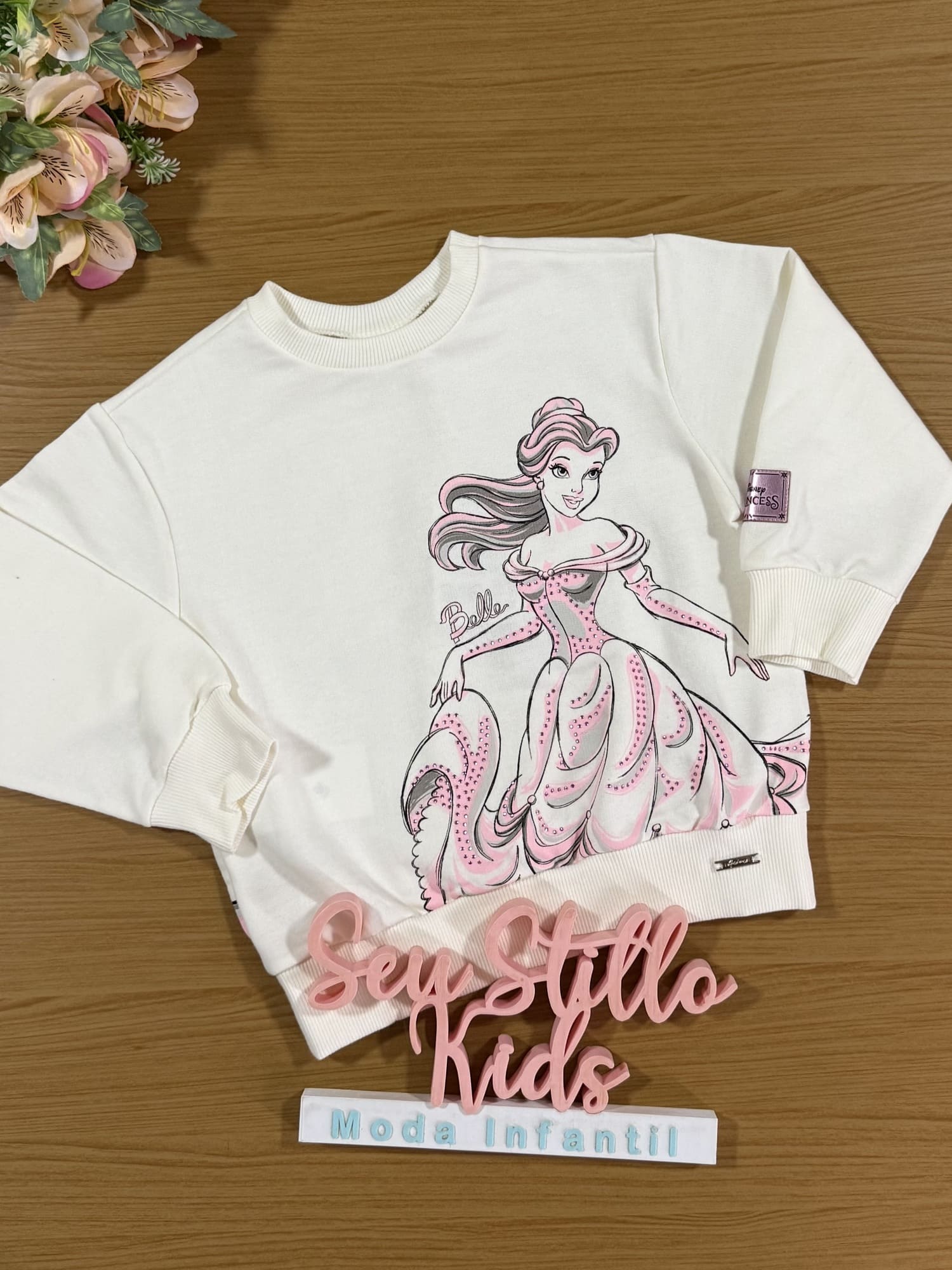 Casaco Infantil Animê Inverno Sem Flanela Branco Princesas com Strass Disney