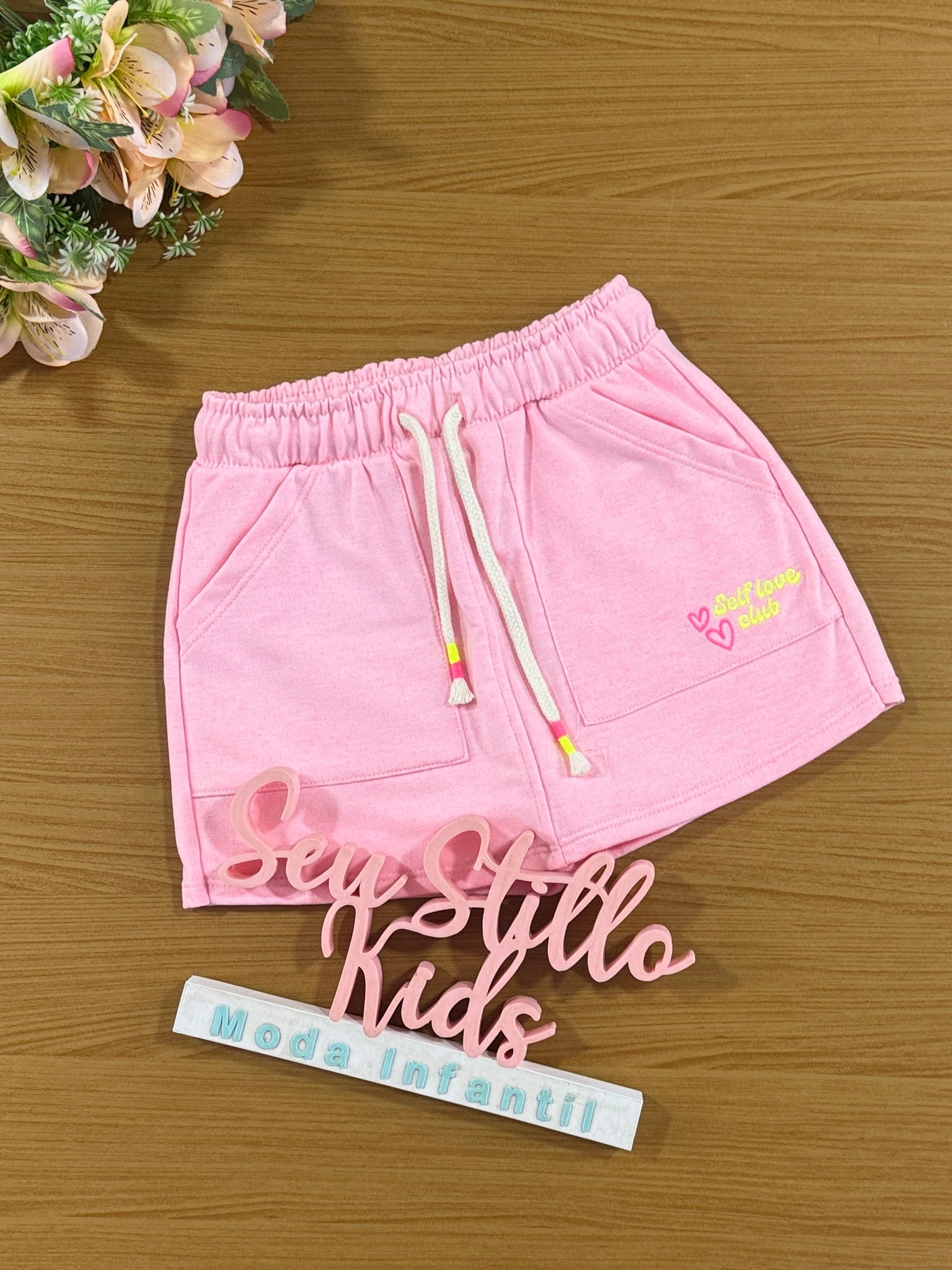 Shorts Saia Infantil Catavento Verão Rosa