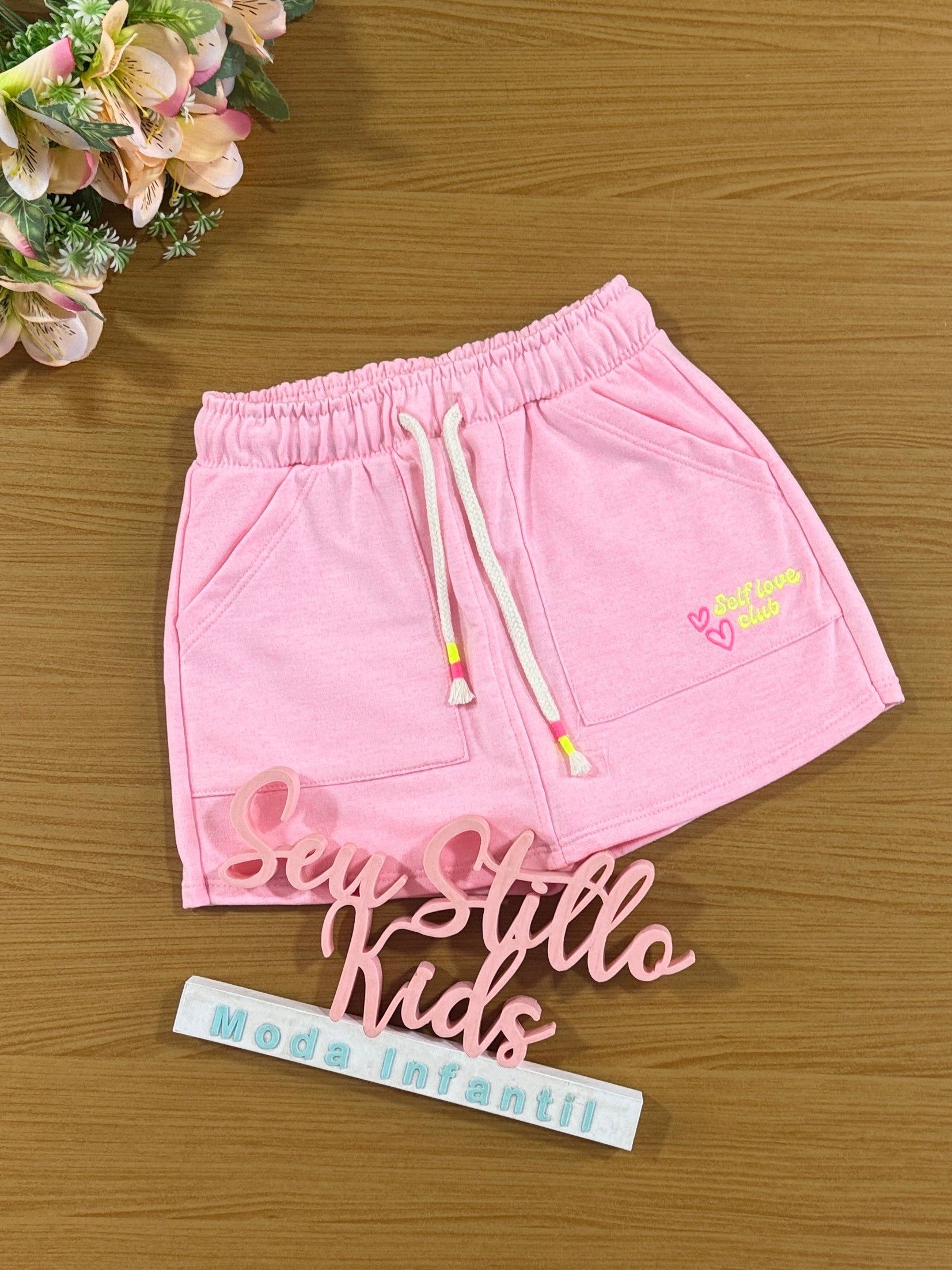 Shorts Saia Infantil Catavento Verão Rosa