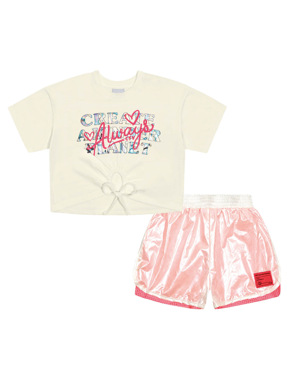 Conjunto Infantil Catavento Verão Shorts Holográfico e Blusa Always