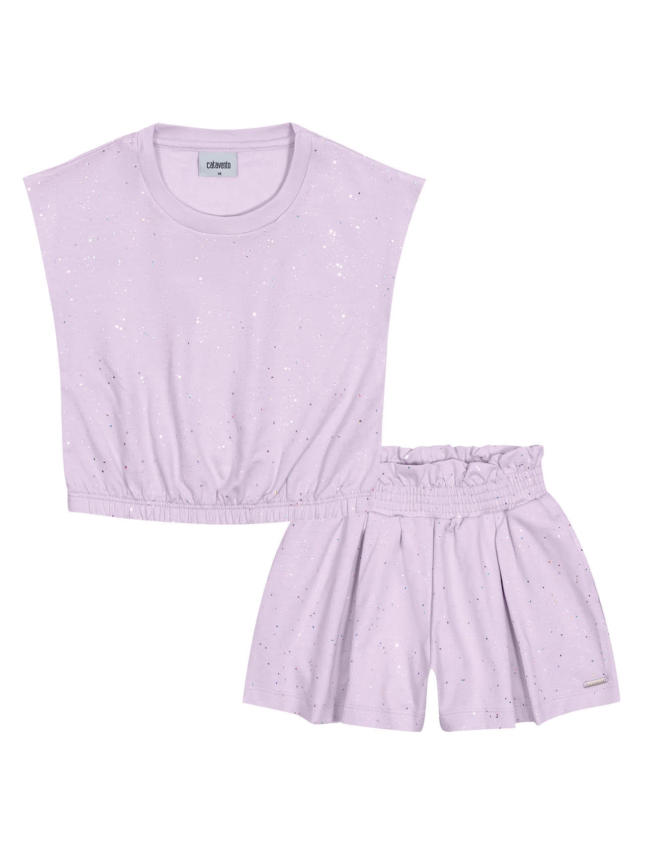 Conjunto Infantil Catavento Verão Shorts e Blusa Lilás Brilhante