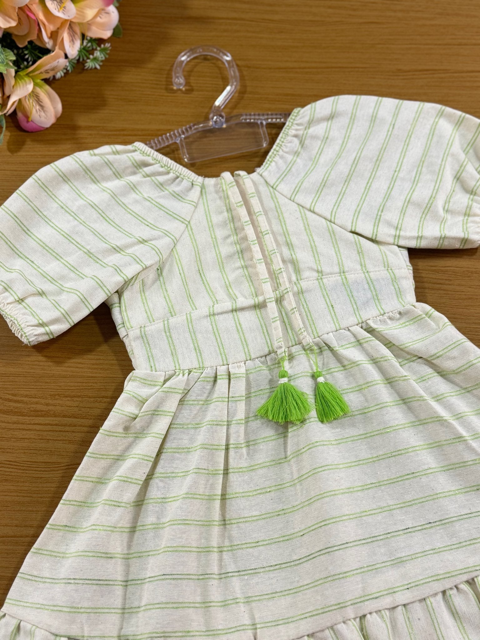 Vestido Infantil Catavento Verão Listrado Verde