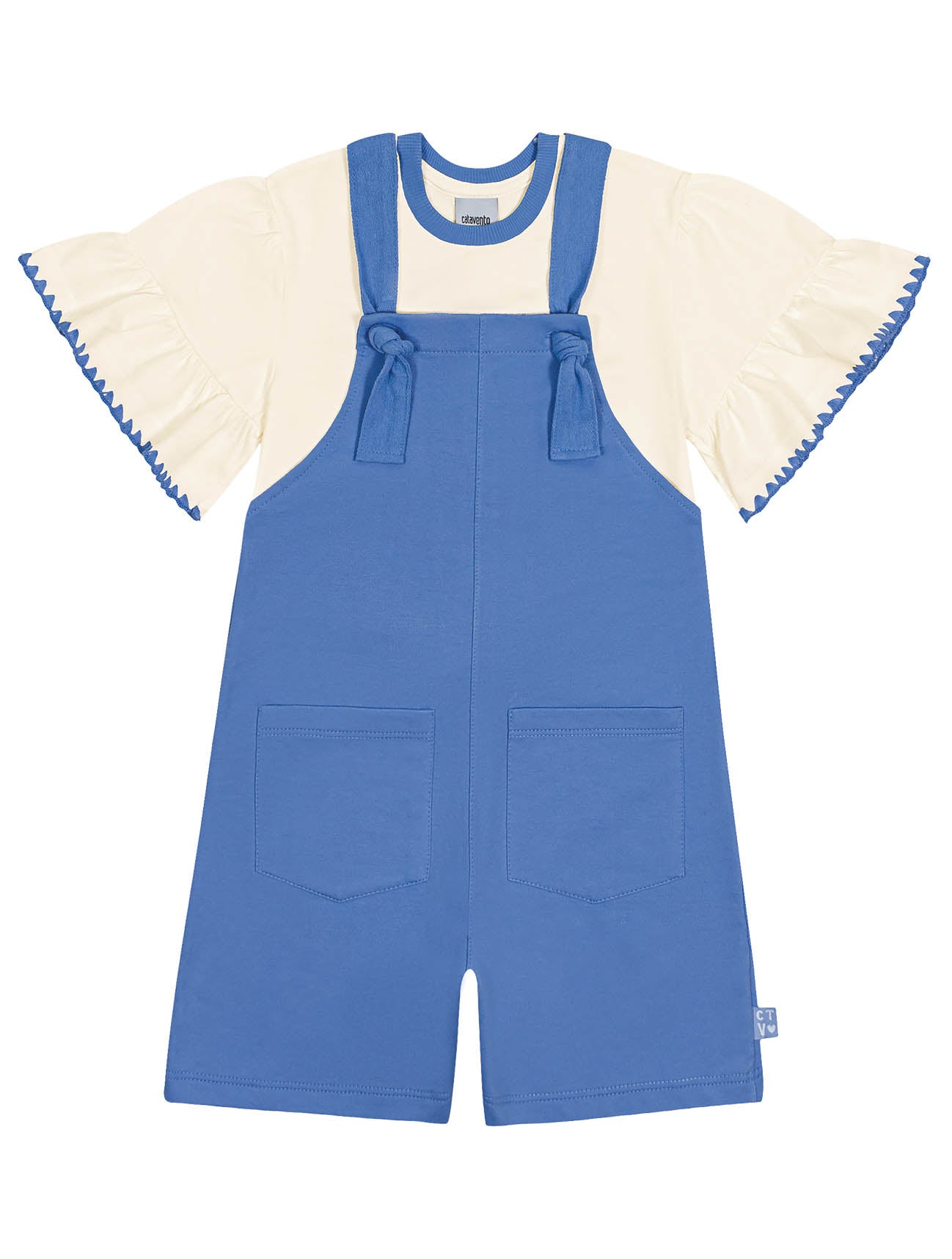 Jardineira Infantil Catavento Verão Azul com Blusa Branca