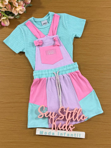 Salopete Infantil Catavento Verão Colors com Blusa Azul