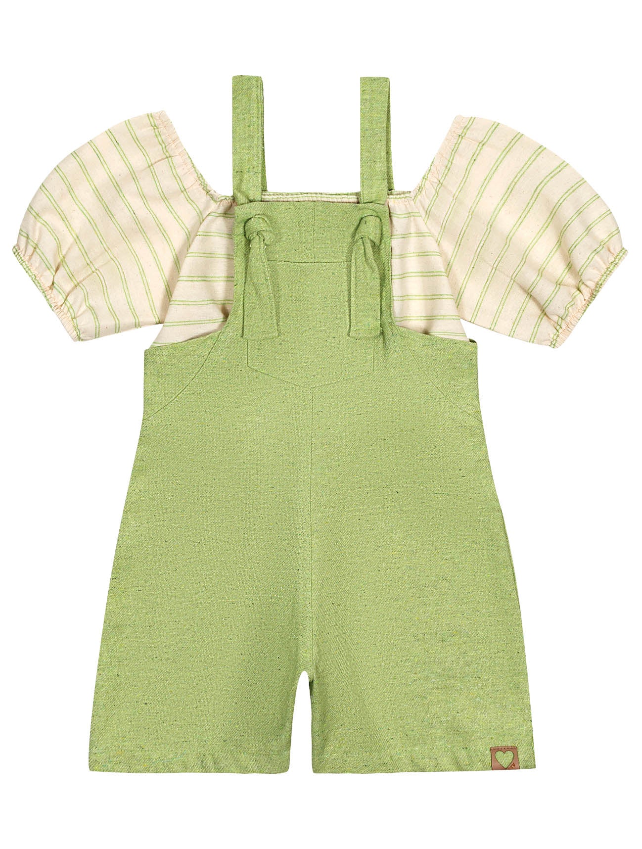 Jardineira Infantil Catavento Verão Verde com Blusa Listrada