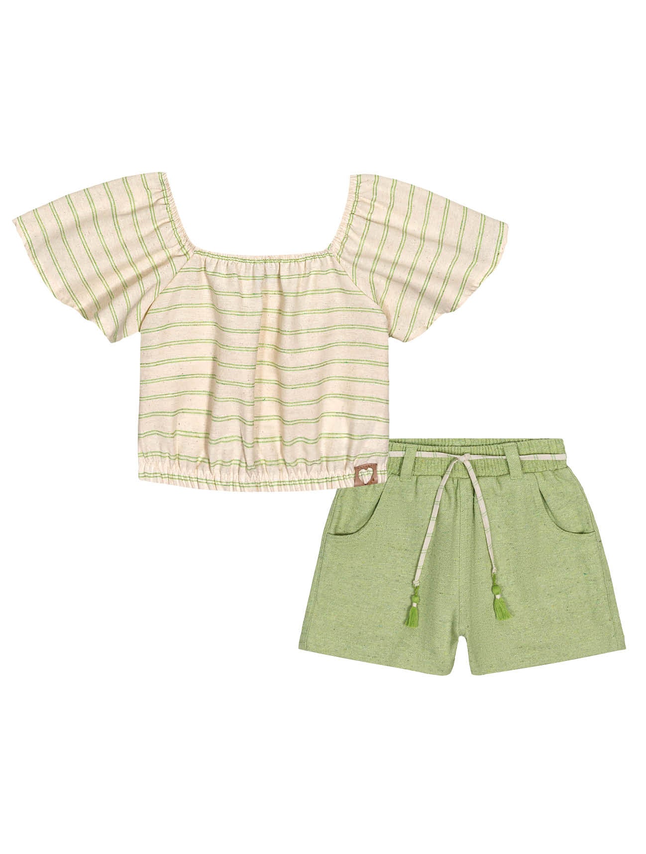 Conjunto Infantil Catavento Verão Shorts Verde e Blusa Listrada