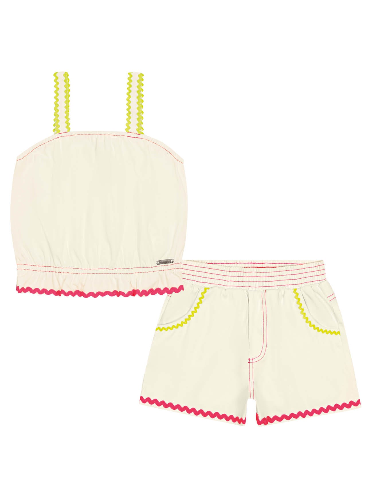 Conjunto Infantil Catavento Verão Shorts e Blusa Off White Sianinha Neon