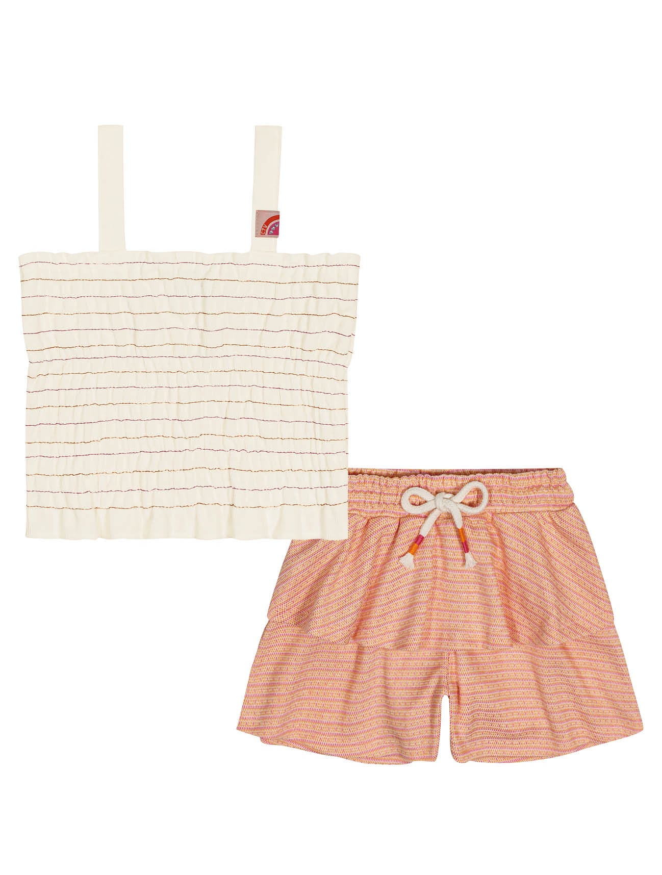 Conjunto Infantil Catavento Verão Shorts Salmão e Blusa Natural