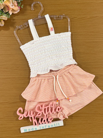 Conjunto Infantil Catavento Verão Shorts Salmão e Blusa Natural