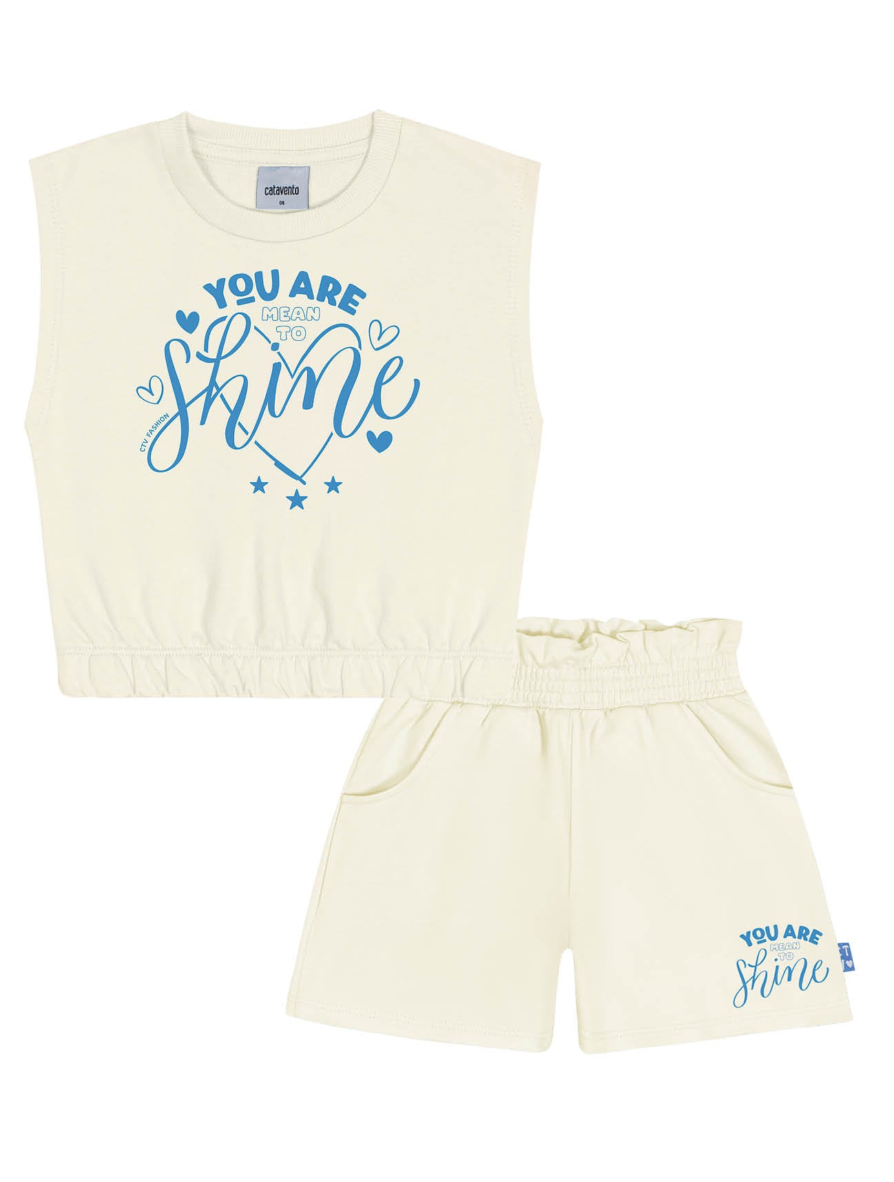 Conjunto Infantil Catavento Verão Shorts e Blusa Off White Shine