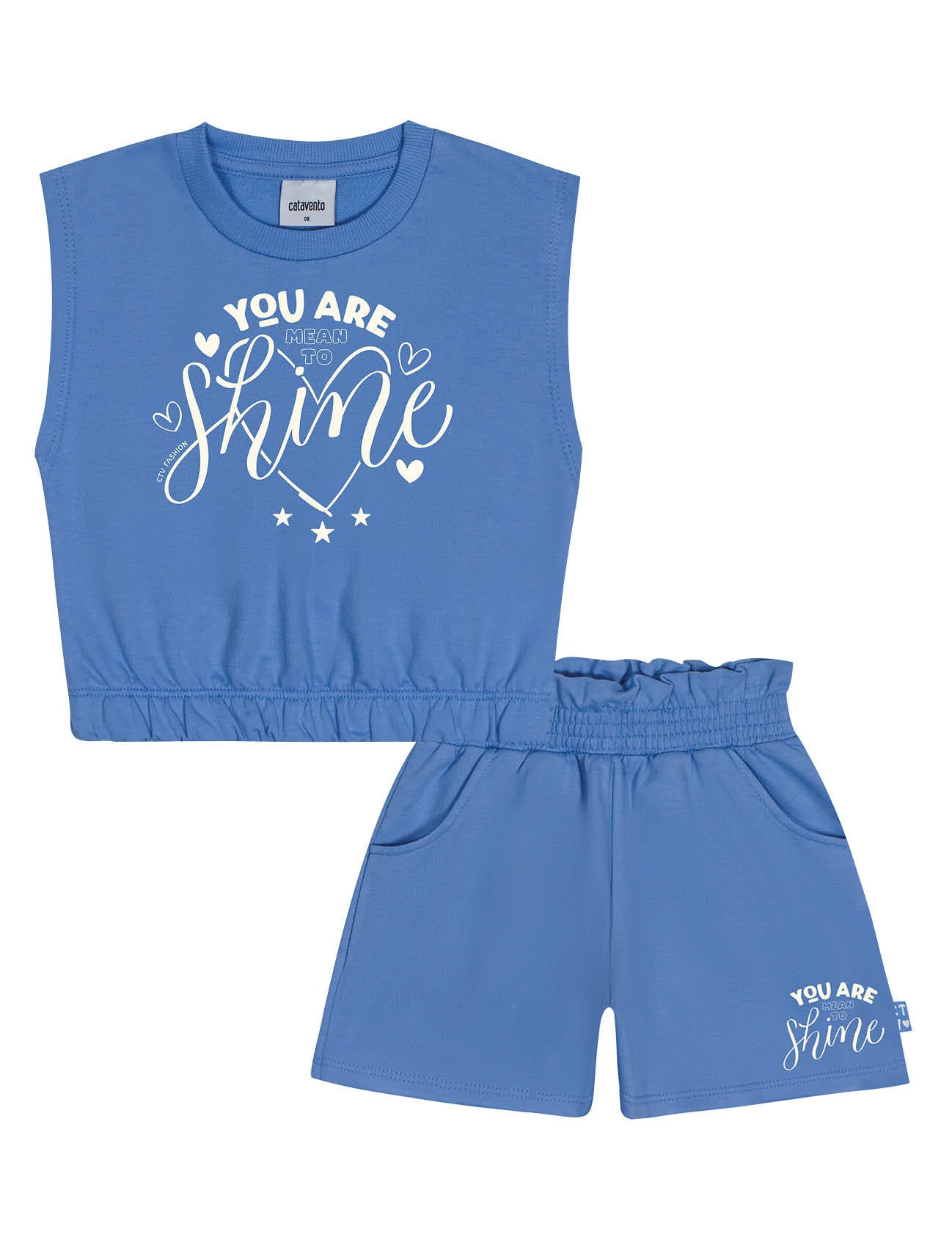 Conjunto Infantil Catavento Verão Shorts e Blusa Azul Shine