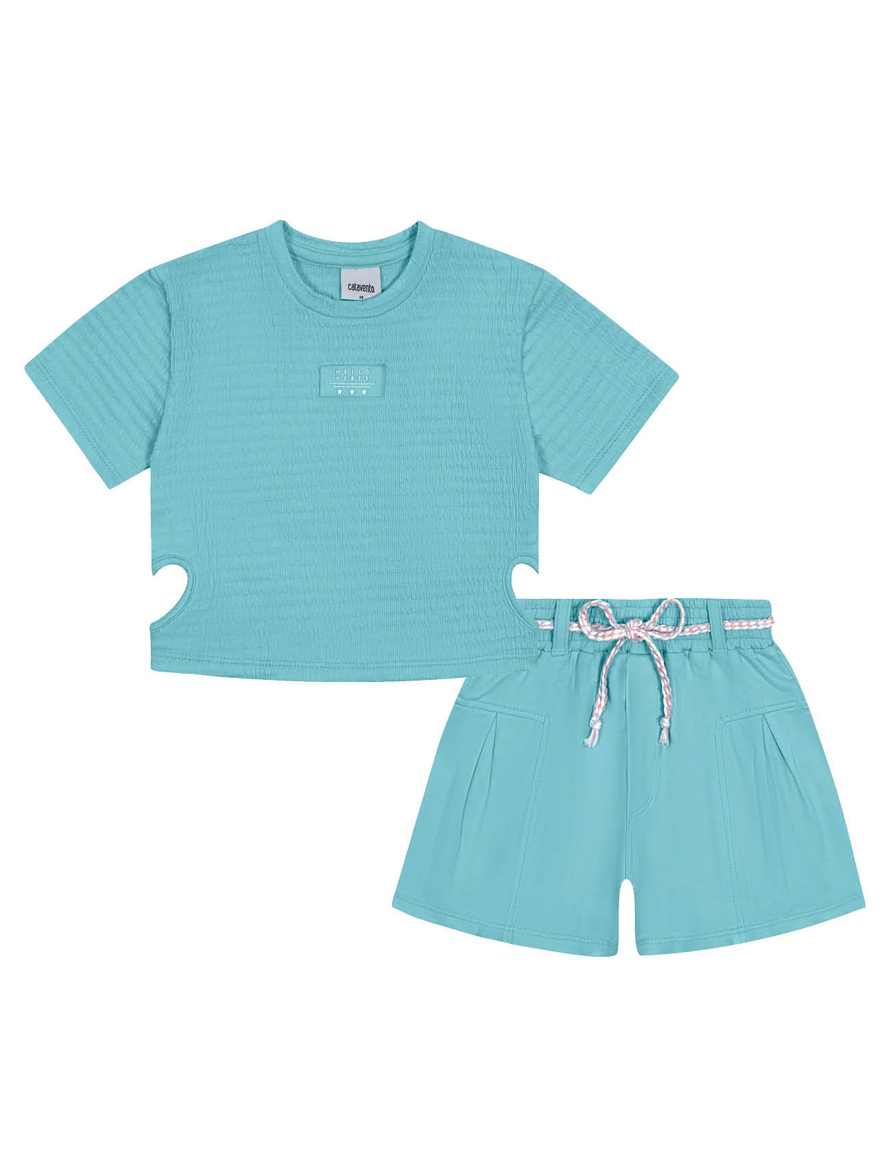 Conjunto Infantil Catavento Verão Shorts e Blusa Azul Litoral