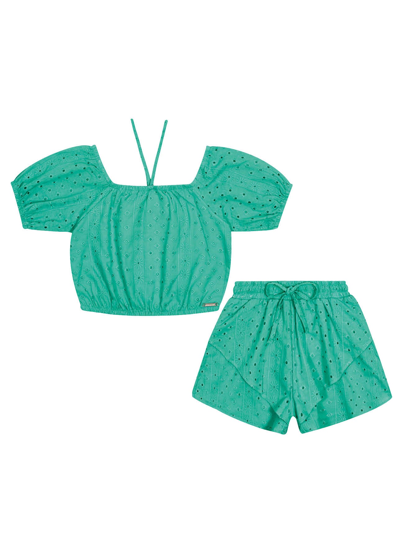Conjunto Infantil Catavento Verão Shorts e Blusa Verde Laise