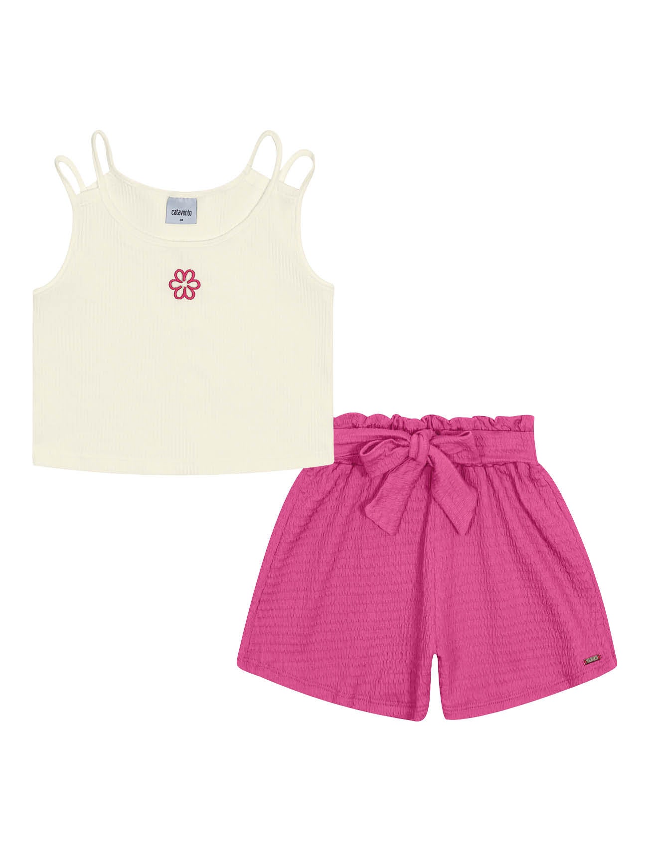 Conjunto Infantil Catavento Verão Shorts Rosa e Blusa Flor
