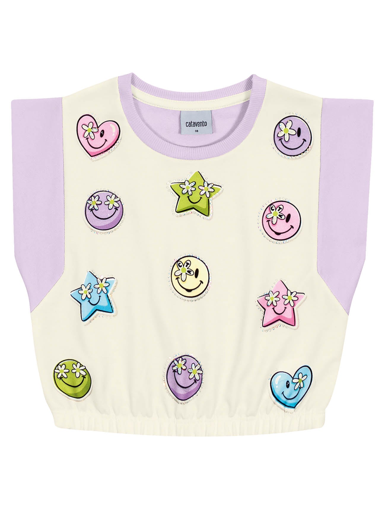 Conjunto Infantil Catavento Verão Shorts Saia e Blusa Lilás Emoji